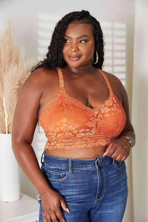 Crisscross Back Rust Plus Size Lace Bralette - MXSTUDIO.COM