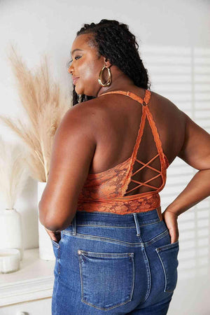 Crisscross Back Rust Plus Size Lace Bralette - MXSTUDIO.COM