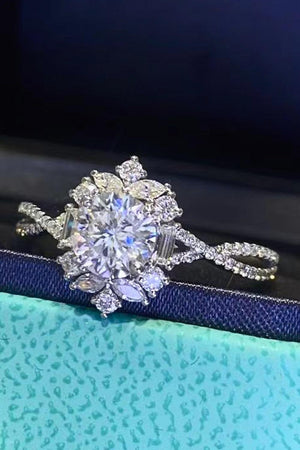 Crisscross Band Floral 2 Carat Moissanite Ring - MXSTUDIO.COM
