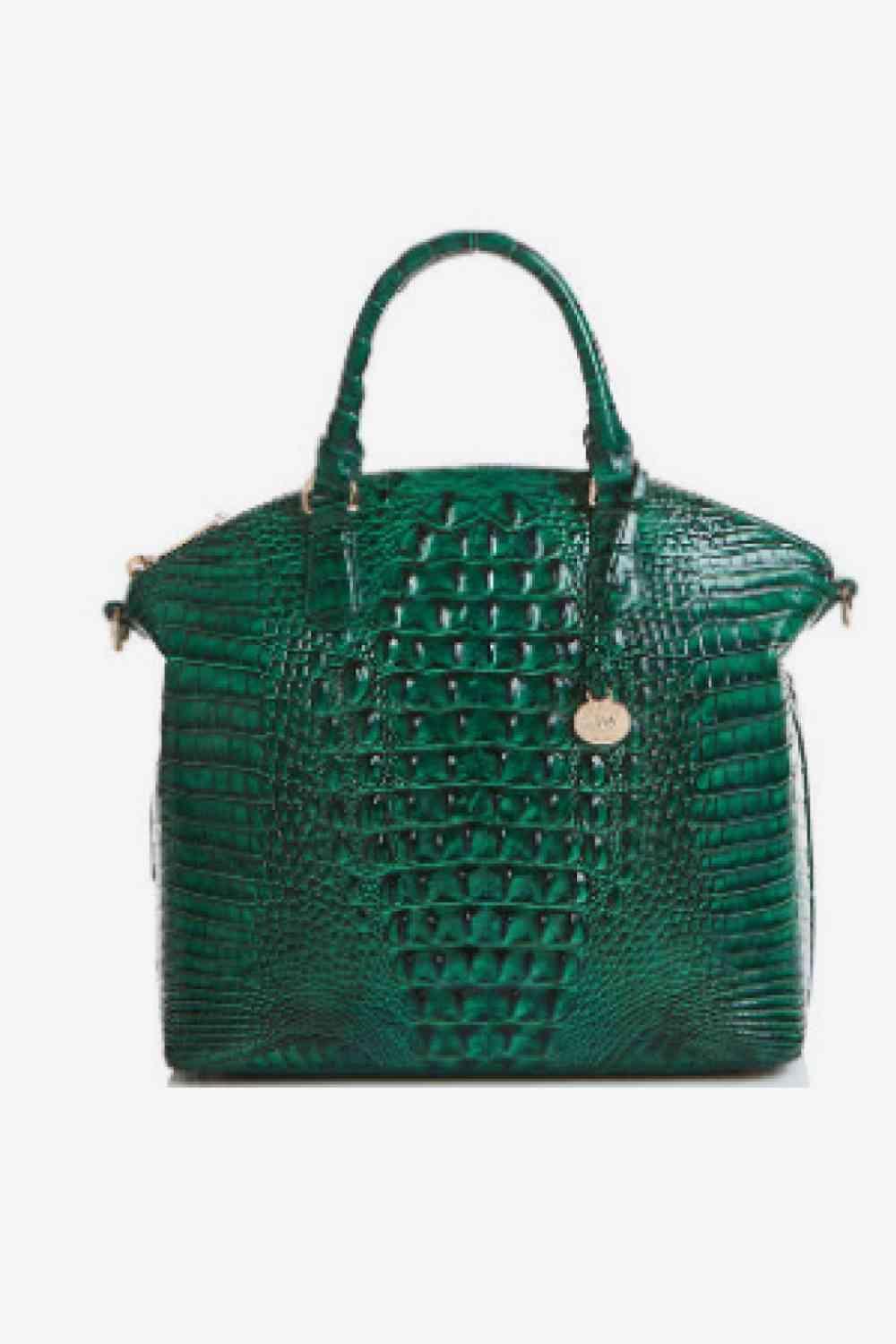 a green handbag on a white background
