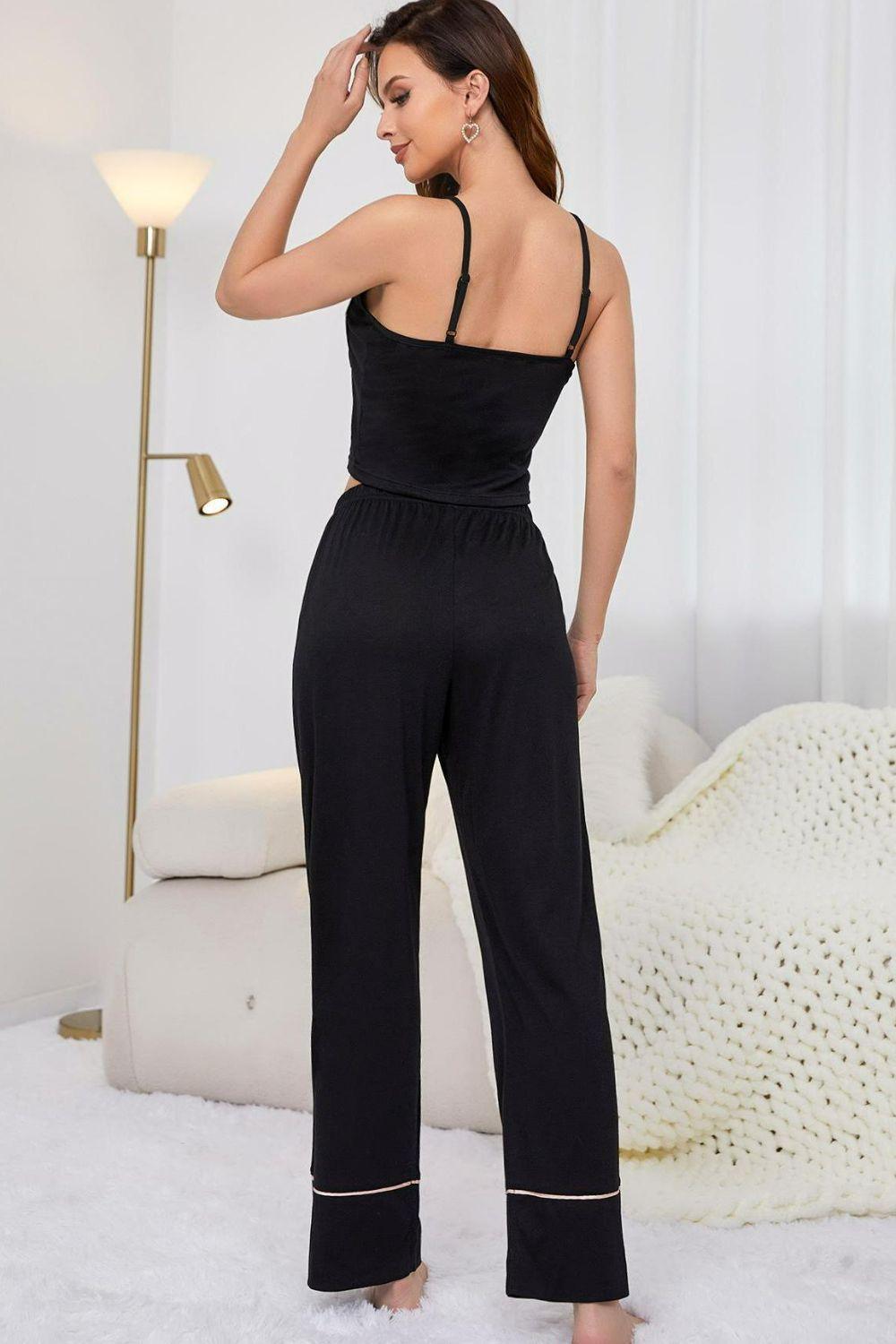 Cropped Cami And Pants Black Lounge Set - MXSTUDIO.COM