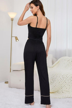 Cropped Cami And Pants Black Lounge Set - MXSTUDIO.COM