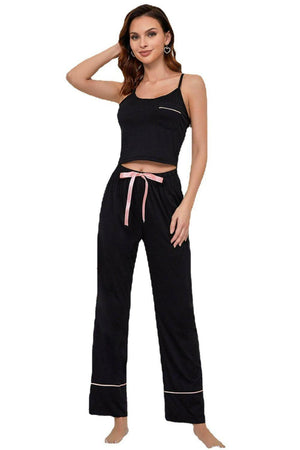 Cropped Cami And Pants Black Lounge Set - MXSTUDIO.COM