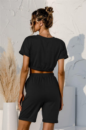 Cropped Top And Shorts 2 Piece Lounge Set - MXSTUDIO.COM
