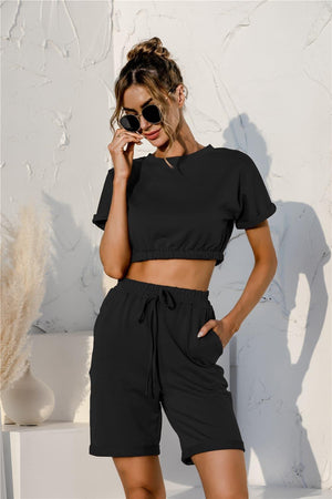 Cropped Top And Shorts 2 Piece Lounge Set - MXSTUDIO.COM