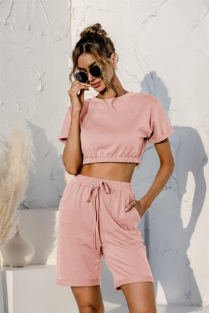Cropped Top And Shorts 2 Piece Lounge Set - MXSTUDIO.COM