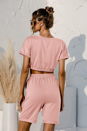 Cropped Top And Shorts 2 Piece Lounge Set - MXSTUDIO.COM