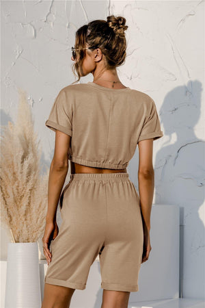 Cropped Top And Shorts 2 Piece Lounge Set - MXSTUDIO.COM