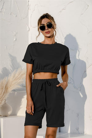 Cropped Top And Shorts 2 Piece Lounge Set - MXSTUDIO.COM