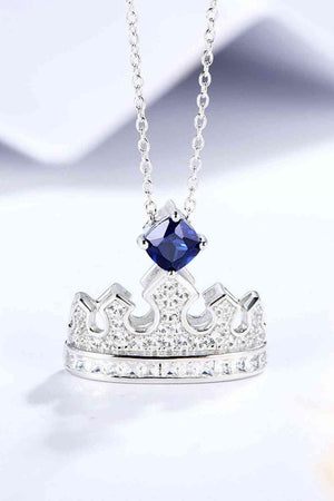 Crown Shape Pendant Lab-Grown Sapphire Necklace-MXSTUDIO.COM