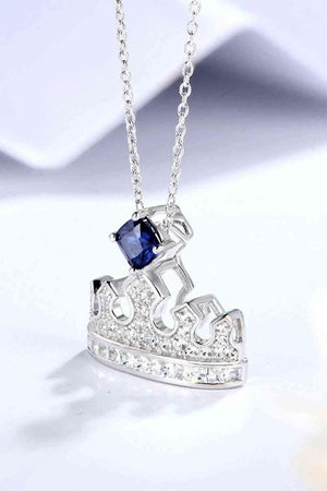 Crown Shape Pendant Lab-Grown Sapphire Necklace-MXSTUDIO.COM