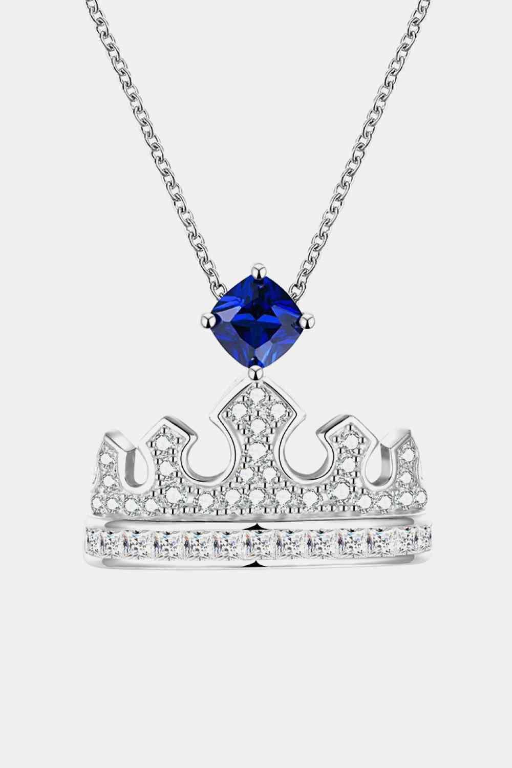 Crown Shape Pendant Lab-Grown Sapphire Necklace-MXSTUDIO.COM