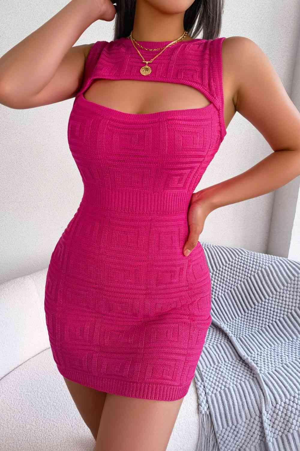 Curvy Chic Mini Sleeveless Cut Out Knit Dress-MXSTUDIO.COM