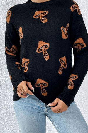 Cute Prints Mock Neck Knit Sweater-MXSTUDIO.COM