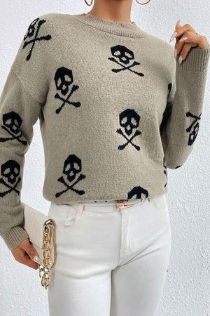 Cute Prints Mock Neck Knit Sweater-MXSTUDIO.COM