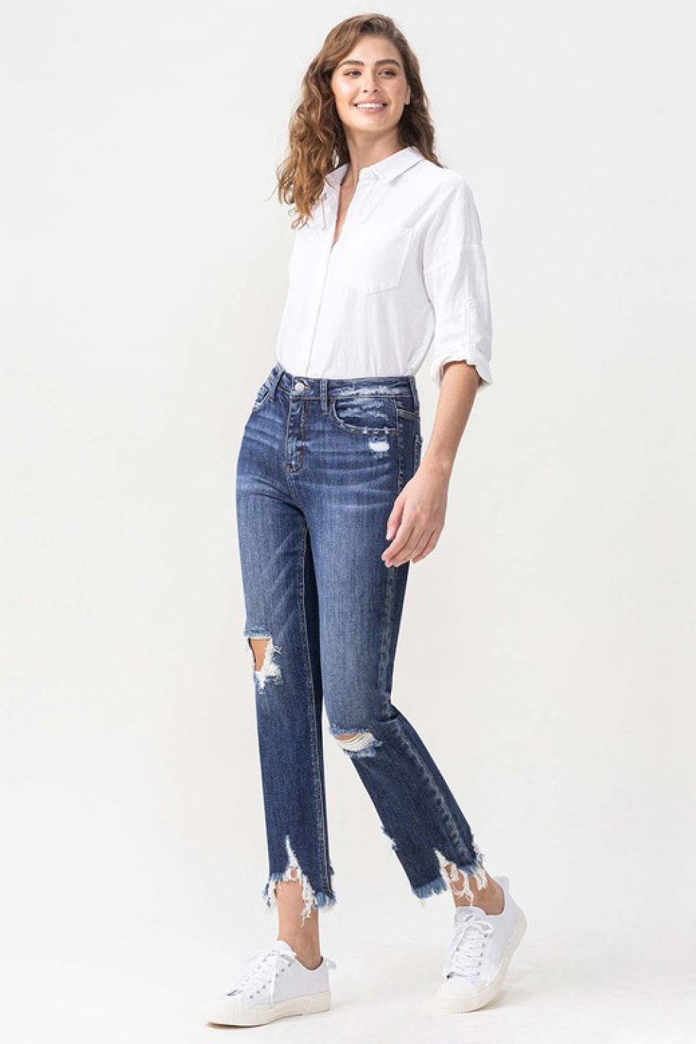 Day Off Vibe Cropped Raw Hem Straight Leg Jeans - MXSTUDIO.COM