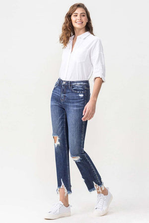 Day Off Vibe Cropped Raw Hem Straight Leg Jeans - MXSTUDIO.COM