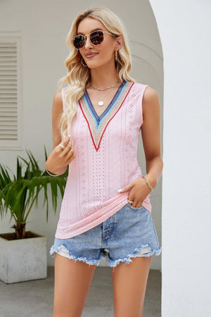 Days In The Sun Eyelet V Neck Tank Top - MXSTUDIO.COM