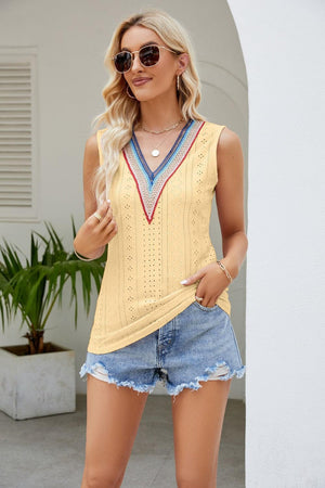 Days In The Sun Eyelet V Neck Tank Top - MXSTUDIO.COM