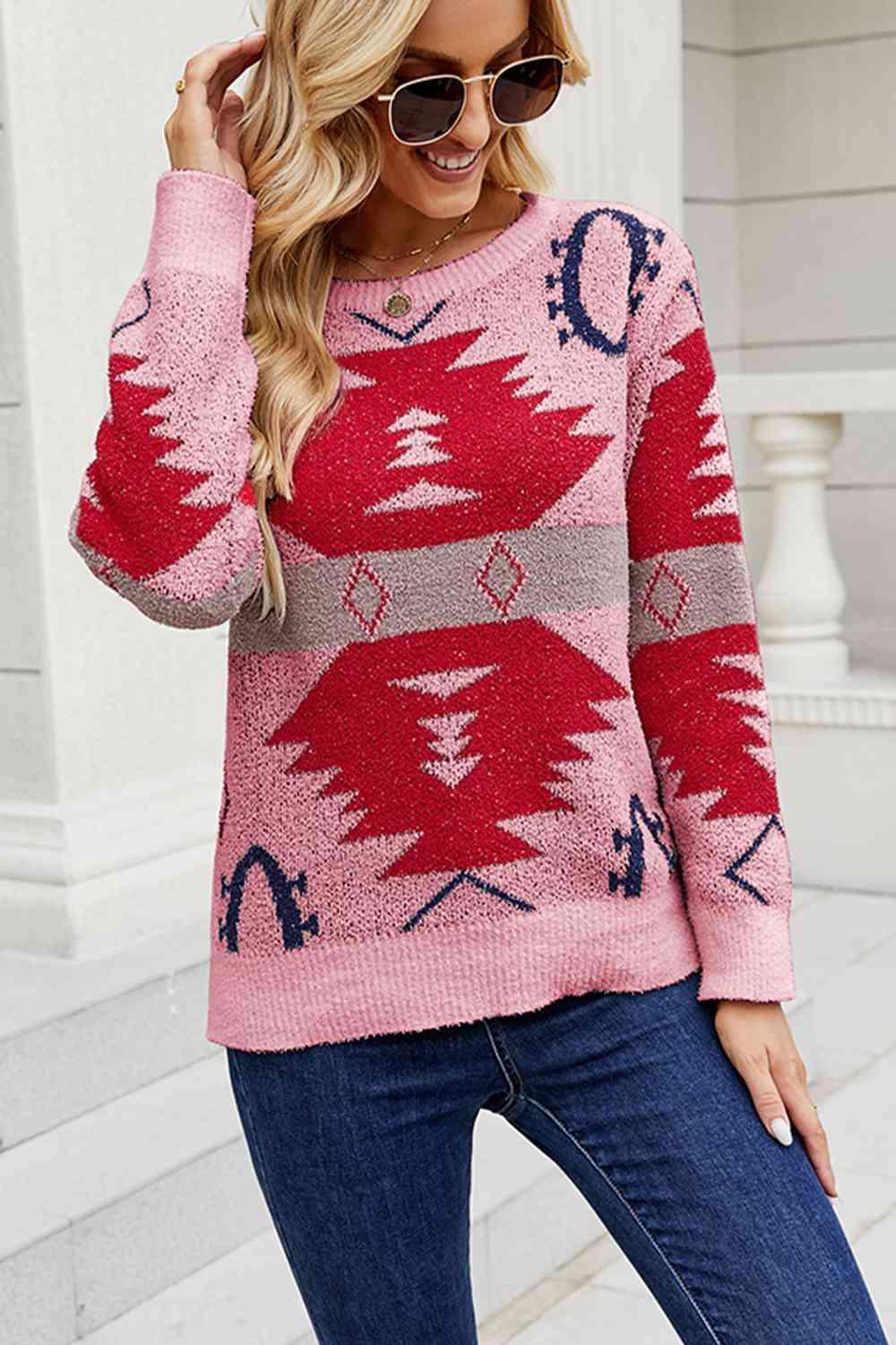 Dazzling Long Sleeve Christmas Printed Sweater-MXSTUDIO.COM