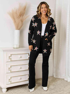 Dazzling Star Pattern Open Front Cardigan - MXSTUDIO.COM