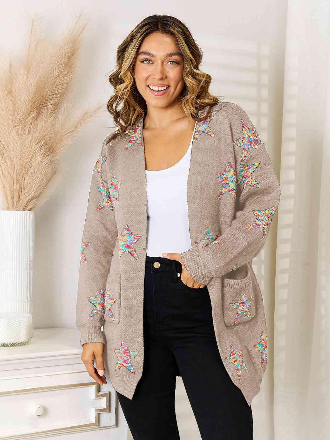 Dazzling Star Pattern Open Front Cardigan - MXSTUDIO.COM