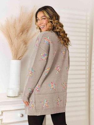 Dazzling Star Pattern Open Front Cardigan - MXSTUDIO.COM