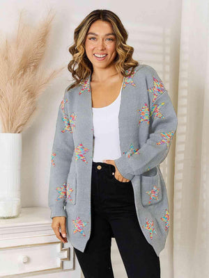 Dazzling Star Pattern Open Front Cardigan - MXSTUDIO.COM