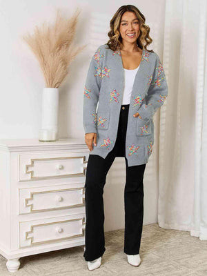 Dazzling Star Pattern Open Front Cardigan - MXSTUDIO.COM