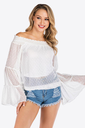 Dazzling Swiss Dot White Off Shoulder Blouse - MXSTUDIO.COM