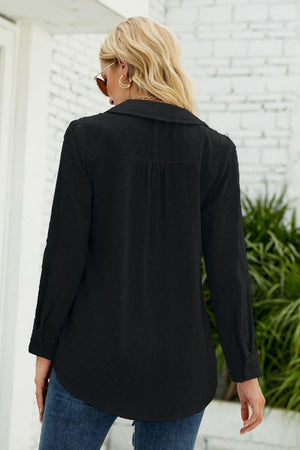 Decent Swiss Dot Long Sleeve Collared Shirt - MXSTUDIO.COM