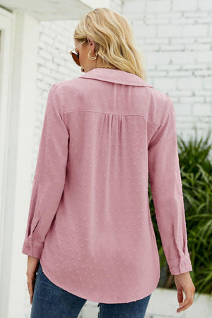 Decent Swiss Dot Long Sleeve Collared Shirt - MXSTUDIO.COM