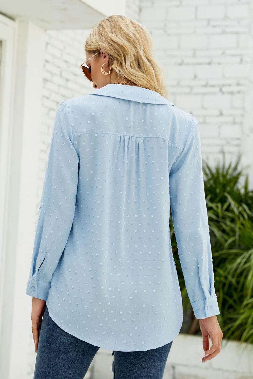 Decent Swiss Dot Long Sleeve Collared Shirt - MXSTUDIO.COM