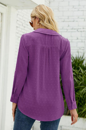 Decent Swiss Dot Long Sleeve Collared Shirt - MXSTUDIO.COM