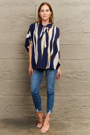Decent Tie Neck Dolman Sleeve Blouse - MXSTUDIO.COM