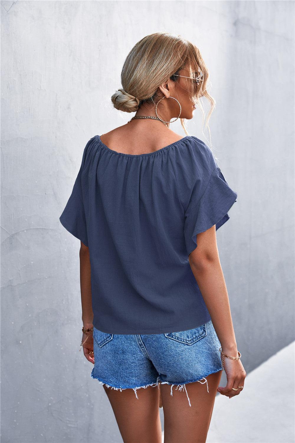 Deceptive Charm Flutter Sleeve Tie Front Blouse - MXSTUDIO.COM