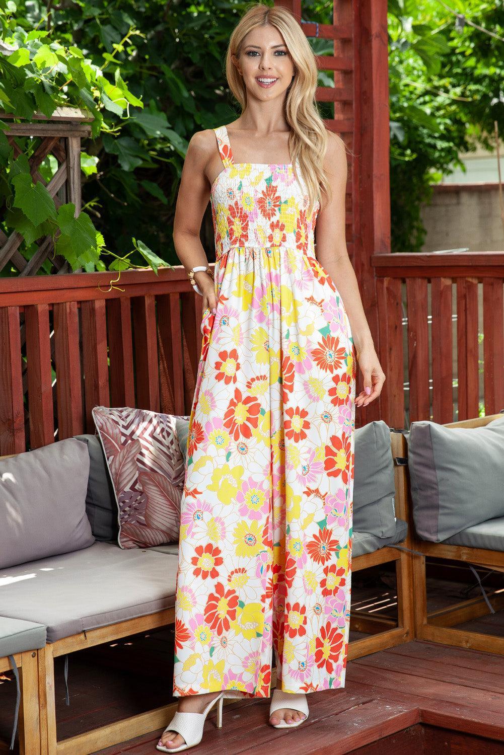 Delicate Blooms Sleeveless Floral Wide Leg Jumpsuit - MXSTUDIO.COM - Stylish Womens Clothing