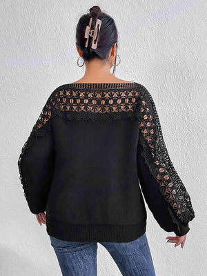 Delicate Warmth Knit Boat Neck Lace Sweater-MXSTUDIO.COM