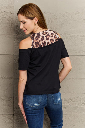 Demure Leopard Print Cold Shoulder Blouse - MXSTUDIO.COM