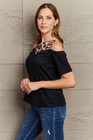 Demure Leopard Print Cold Shoulder Blouse - MXSTUDIO.COM