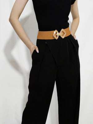 Display-Worthy Geometric Buckle Wide Stretch Waist Belt - MXSTUDIO.COM