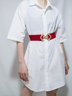 Display-Worthy Geometric Buckle Wide Stretch Waist Belt - MXSTUDIO.COM