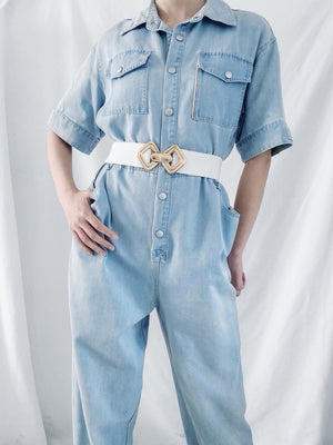 Display-Worthy Geometric Buckle Wide Stretch Waist Belt - MXSTUDIO.COM