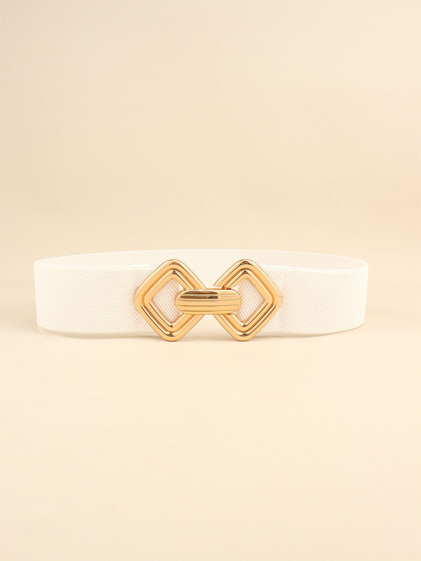 Display-Worthy Geometric Buckle Wide Stretch Waist Belt - MXSTUDIO.COM