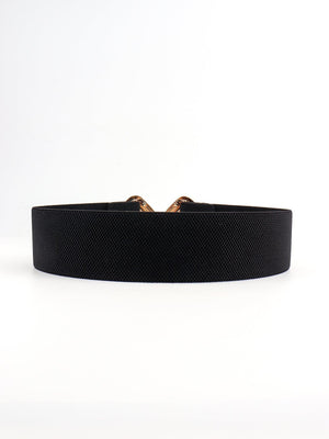 Display-Worthy Geometric Buckle Wide Stretch Waist Belt - MXSTUDIO.COM