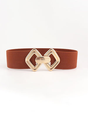 Display-Worthy Geometric Buckle Wide Stretch Waist Belt - MXSTUDIO.COM