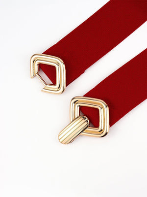 Display-Worthy Geometric Buckle Wide Stretch Waist Belt - MXSTUDIO.COM