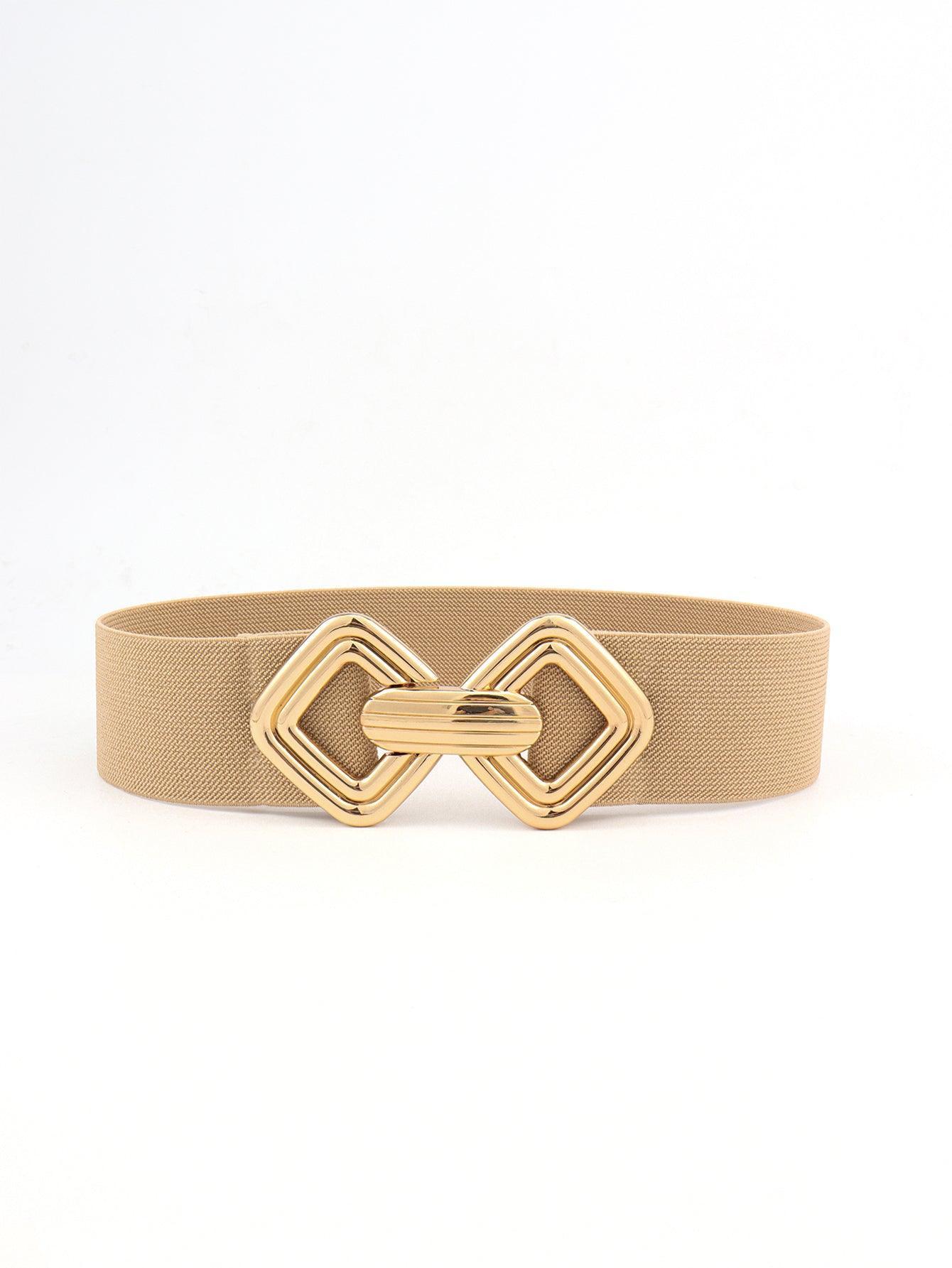 Display-Worthy Geometric Buckle Wide Stretch Waist Belt - MXSTUDIO.COM