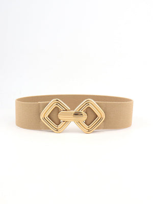 Display-Worthy Geometric Buckle Wide Stretch Waist Belt - MXSTUDIO.COM
