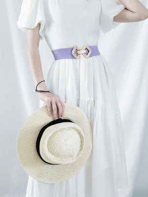 Display-Worthy Geometric Buckle Wide Stretch Waist Belt - MXSTUDIO.COM